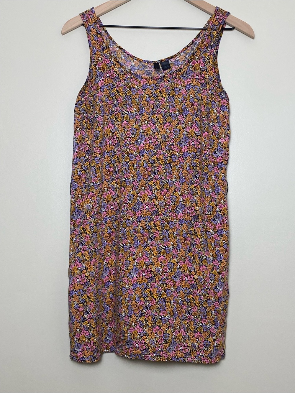 ⁠H&M Floral Mini Tank Top Dress Sleeveless Scoop Neck Size 6 Cottagecore Boho